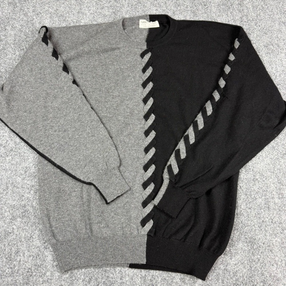 Nancy Heller Cashmere Sweater Womens Medium Black Grey Colorblock Laced Italy